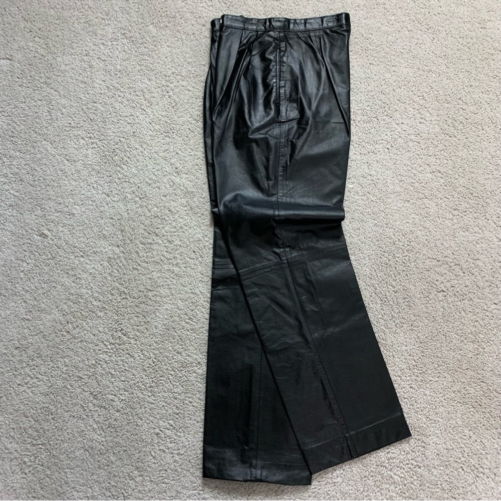 Women's WEST BAY Black LEATHER Pleated Front STRAIGHT Leg PANTS Slacks 12